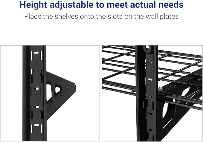 FLEXIMOUNTS 3 Tier 1x4ft Garage Storage Wall Shelving, 12x48inch per Shelf Height Adjustable Floating Shelves, 450lbs Total Weight Capacity, Black, Classic Series