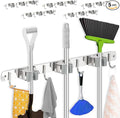 5 Pack Broom Holder Wall Mount 3 Racks 4 Hooks Stainless Steel Broom Mop Holder Anti Slip Storage Rack Strong Load Bearing Waterproof Broom and Mop Organizer Wall Hanging for Bathroom Kitchen Garage
