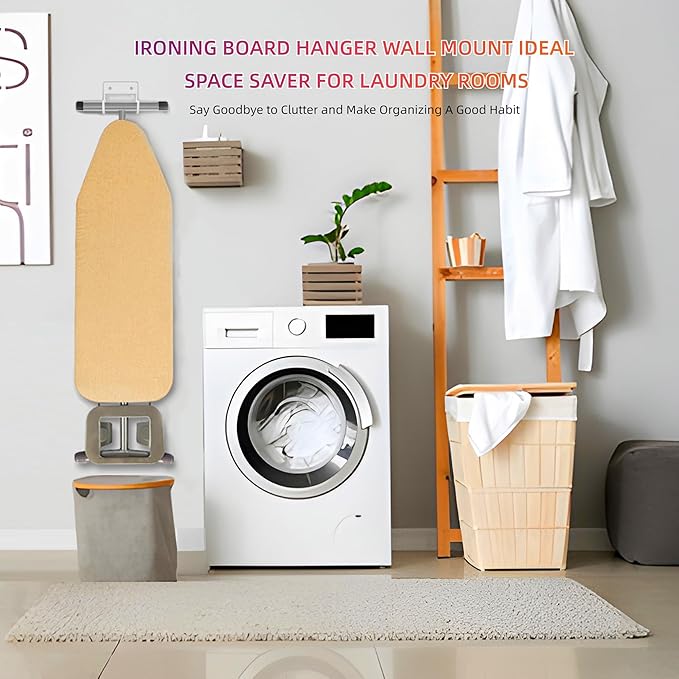 BiJun Ironing Board Holder Wall Mount, Ironing Board Hanger with 5 Inch Length, Iron Board Hook Wall Mount for Laundry Rooms (White)