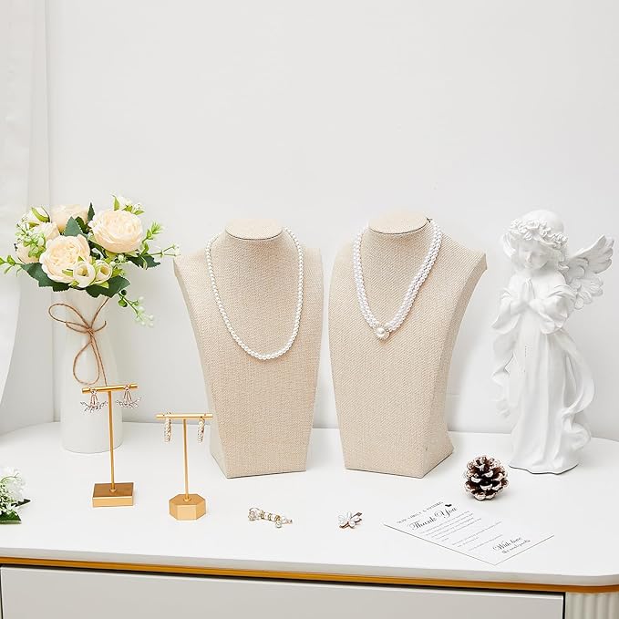 Kigley 6 Pcs Linen Necklace Display Bust Jewelry Holder Necklace Retail Mannequin Display Stand for Jewelry Selling Vendors Shows (11.4 x 6.9 Inch)