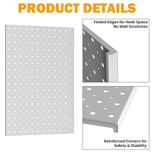 Pegboard Smith Metal Pegboard Panels, 16" x 12" Heavy-Duty Steel Peg Boards for Garage Tool Storage, Wall-Mounted Pegboard Organizer System (Pack of 4, Gray)