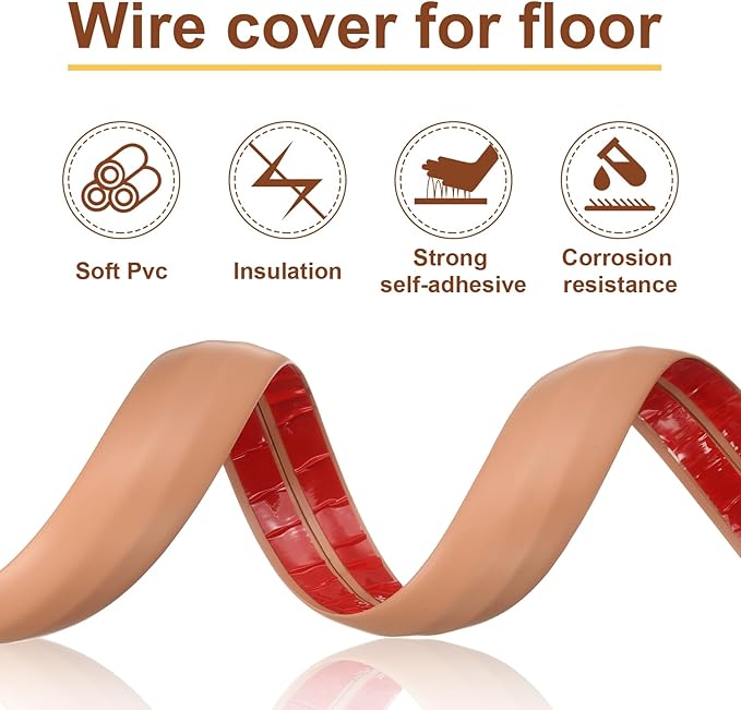 HARFINGTON 4ft Cord Cover Floor W0.6 x H0.33 Inner Channel PVC Hide Extension Cable Floor Wire Hider Wire Covers Protector for Prevent Cable Trips Cables Management, Brown