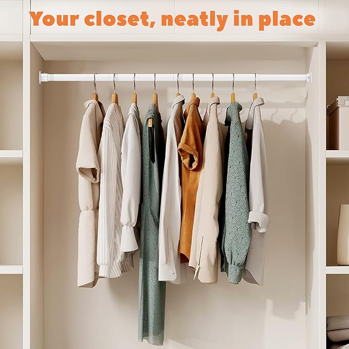 Closet Rod 50-87 Inches, Adjustable Heavy Duty Metal White Closet Rods for Hanging Clothes 1.3 Inches Diameter for Wardrobes Laundry