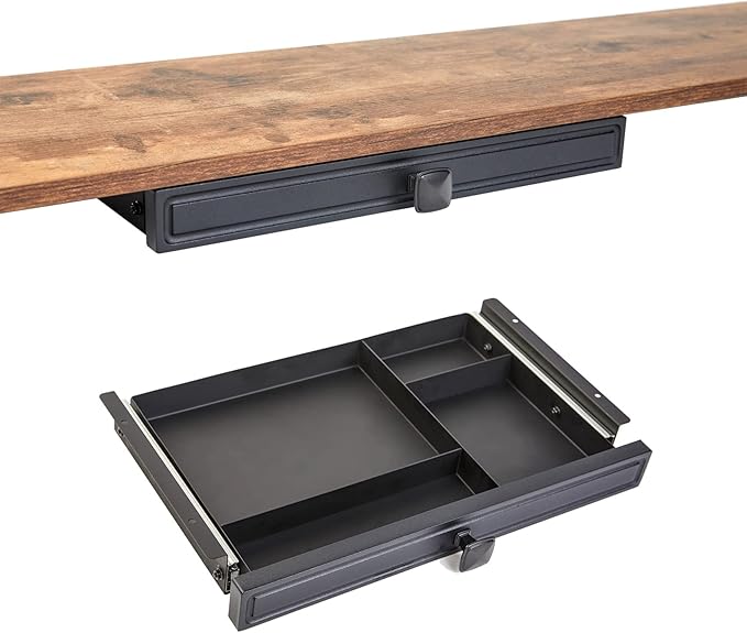 GOME Under Desk Slide out Pencil Drawer with Space Divider Design for Storing Pencil and Office Accessories, Underdesk Pull out Tray Organizer Mounted for Sit Stand Workstation