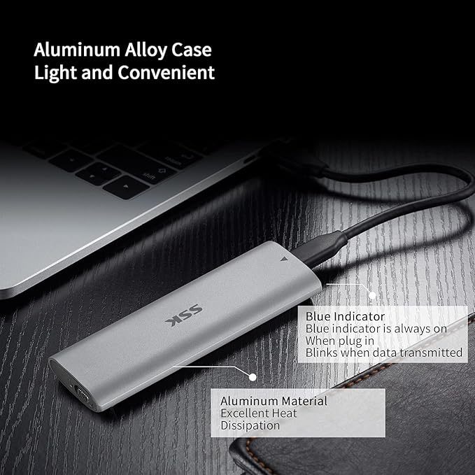 SSK M.2 NVMe Enclosure, Tool-Free SSD Enclosure Adapter, USB C 3.2 Gen 2 10Gbps PCIe MKey External Solid State Drive Case, Support UASP Trim for 2230/2242/2260/2280 (SATA NOT Supported)