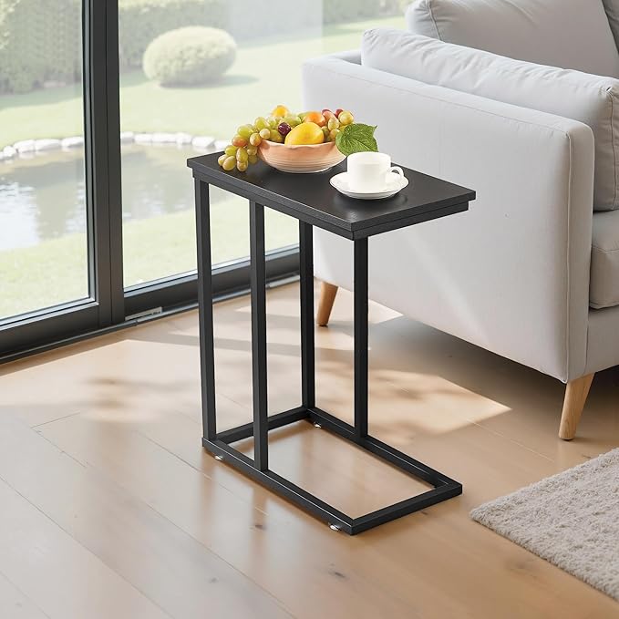VECELO C Shaped End Side Table for Sofa Couch and Bed Snack TV Tray for Living Room Bedroom, 2 PCS,Black