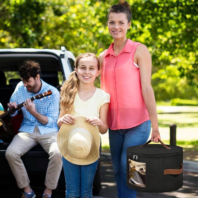 Lifewit Round Cowboy Hat Box for 7 Caps, Large Felt Hat Organizer Bag for Men & Women Storage, Baseball Cap Container with Dustproof Lid for Travel, Foldable 16.5" D x 10.6" H Carrier, Black