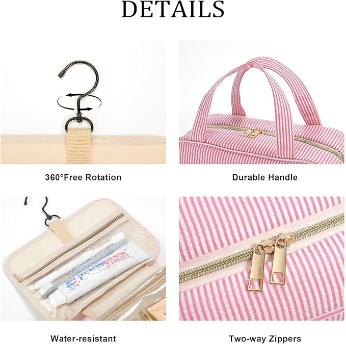 YOOLIFE Travel Toiletry Bag for Women - Hanging Toiletry Bag Makeup Bag, Portable Toiletries Cosmetic Bag, Airplane Travel Essentials - Letter V, Blue