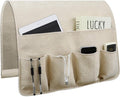 NB Sofa Armrest Organize remote holder bedside caddy organizer with 5 pockets，non-slip couch remote control holder couch armchair caddy accessories (Beige, 35''x18'')