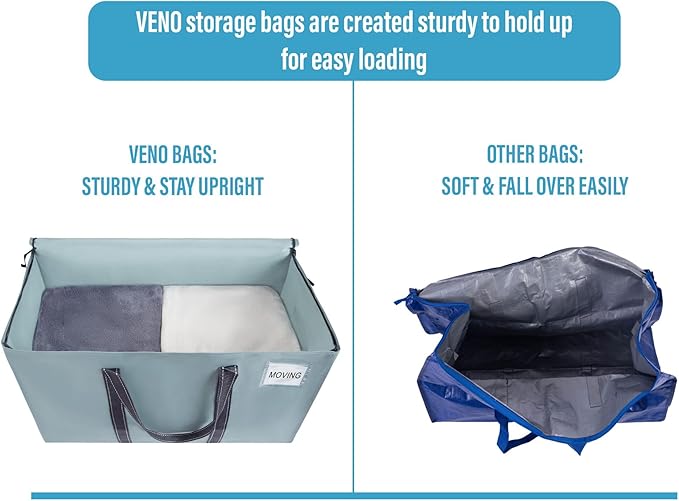 VENO 6 Pack Moving Bags and Large Christmas Storage Bins with lids. Alternative to Moving Boxes, Packing Supplies for College. Extra Large Heavy Duty Totes for Packaging (Light Blue Matte, 6 Pack)