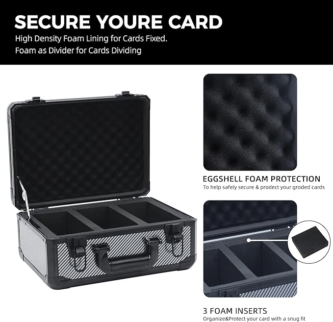Graded Card Storage Box; Durable Sports, PSA Card Storage Case- Trading Card Storage Box - PSA Slab Case For Top Loaders (CARBON FIBER, 14.17x11.2x7 inches)