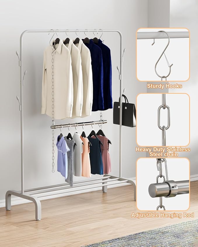 Hanging Closet Rod, Adjustable Width and Height Closet Rods Extender, 17-40inch Heavy-Duty Stainless Steel Bar, Space-Saving Closet Rod Hanging Clothes, 1Pack(Silver)