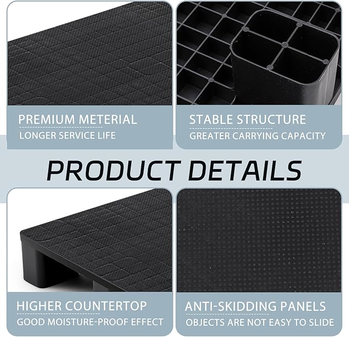 2 Pcs Plastic Pallet for Basement Storage Easy Stack Lightweight Floor Pallet Display Flooring Room Supermarket Christmas, Support up to 2000 Lbs (31.5'' L X 24'' W X 4.7'' H,Black)