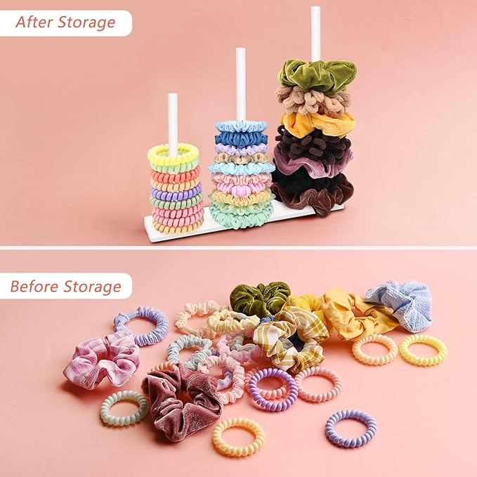SMUK 2Packs 3-Tiers Acrylic Scrunchie Holder Organizer, White Hair Tie Holder Stand for Women Teen Girls Scrunchie Storage Scrunchy Hair Accessories Organizer