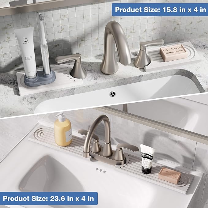 DK177 Faucet Mat for Kitchen Sink - Water Absorbing Stone Tray for Sink, Diatomite Fast-Drying Faucet Mat, Faucet Splash Guard for Bathroom Counter (White, 30" x 4")