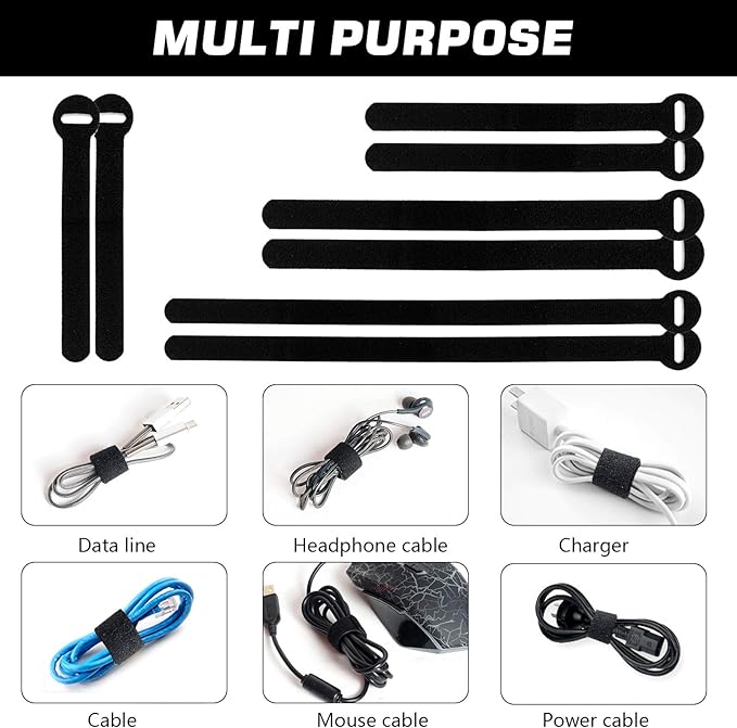 150PCS Reusable Cable Ties - 4+6+8+10inch Multi-Purpose Cable management Hook & Loop Cable Straps Wire Ties,Adjustable Fastening Cord Organizer,Cable Organizer for Home,Office and Data Centers,Black