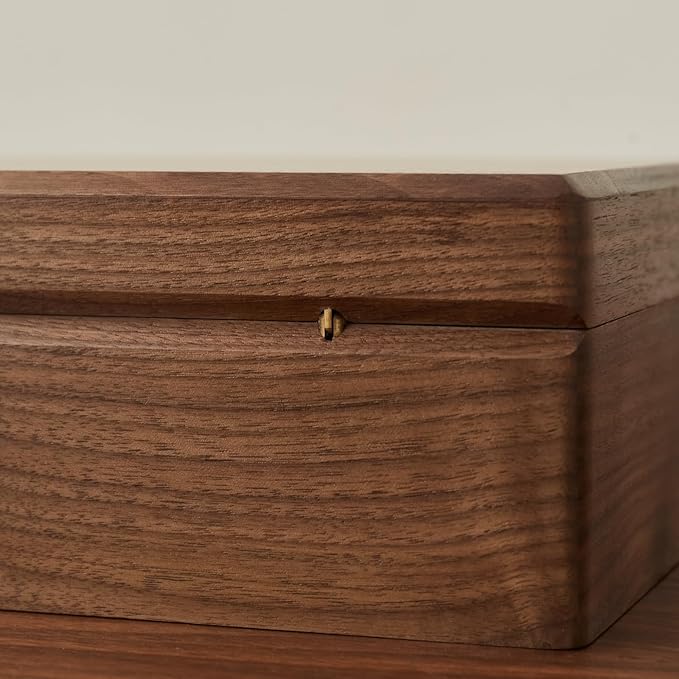 Black Walnut Wood Jewelry Box With Velvet Lining,Personalized Ring and Necklace Box for Women and Girls,Brass Handle (No lock)