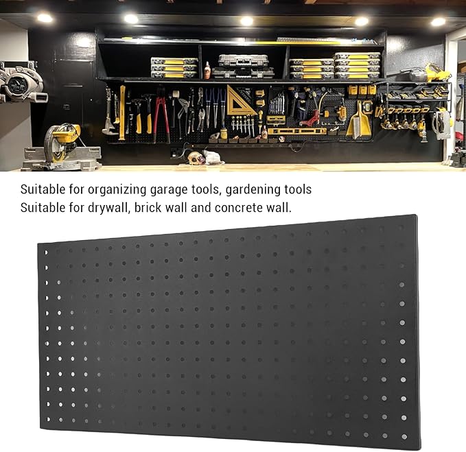 3Pcs Metal Pegboard Panels, 24x12inch Steel Black Pegboards Wall Organizer, 130lbs Heavy Duty Peg Board for Walls Home, Garage Tool Storage, Office Organization