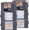 Large Clothes Storage Bags 4 Pack, Foldable Closet Organizers with Durable Breathable Fabric & Clear Window for Blankets, Comforters, Pillows, Bed Sheets, Toys & Seasonal Clothing (Gray)