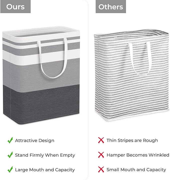 HomeHacks 2-Pack Large Laundry Basket, Waterproof, Freestanding Laundry Hamper, Collapsible Tall Clothes Hamper with Extended Handles for Clothes in The Dorm and Family Gradient Grey, 125L