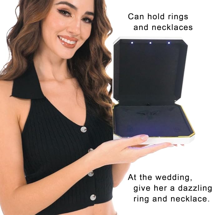 HSLFUAI Necklace Box with Led,Jewelry Box for Necklace, Large Necklace Box,Jewelry Gift Box for Wedding, Birthday, Valentine' Day, Mother'S Day, Christmas,Black Velvet Interior Necklace Organizer