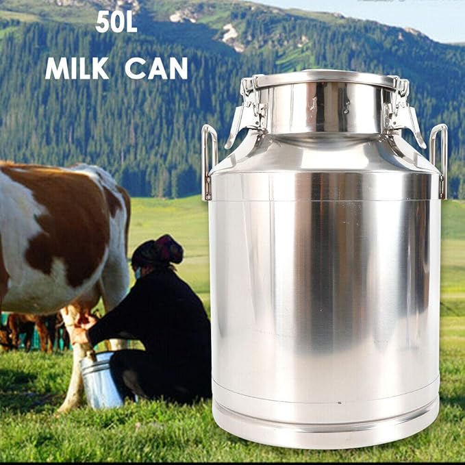 Stainless Steel Milk Can Heavy Duty Milk Jug Milk Bucket Water Jug Ice Bucket Wine Pail Bucket Bottle Tote Jug with Sealed Lid Liquid Storage (50L)