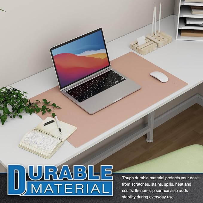 K KNODEL Small Office Leather Desk Mat, Mouse and Keyboard Pad, Computer and Laptop Mat, Desktop Protector and Cover, Writing Pad and Blotter (23.6"x13.8", Pink)
