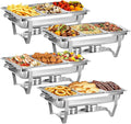 4 pack Chafing Dishes for Buffet of Stainless Steel Food Warmers for Parties 9 QT Chafers and Buffet Warmers Sets with 1/3 size pan Commercial Catering Chafers for Event Party