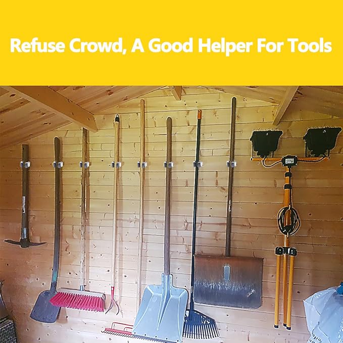 Verdenu 10 Pack Broom Holder Wall Mount, Mop and Broom Holder Wall Mount, Stainless Steel Command Broom Holder with Screws, Garden Tool Storage Organizer for Kitchen, Home, Bathroom, Garage, Grey
