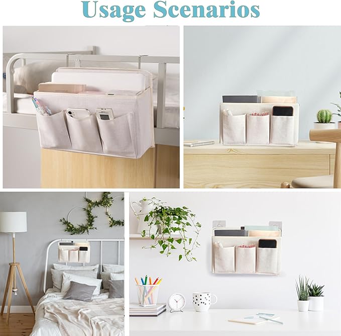 Wall Hanging Organizer Bag/Hanging Baskets with Large Mesh Compartment & 3 Pockets，Over the Door Organizer Space Saving Storage for Bedroom,RV Camper, Closet (White- 1 Pack)