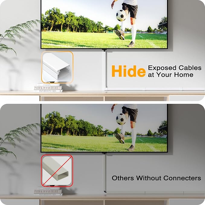 Delamu 56.7in Cord Hider, Wire Covers for 3-4 Cords on Wall, Premium Cable Hider Cord Covers for Wires, Paintable Cable Management Wire Hiders for TV, Cable Cover Raceway Kit, W1.18x H0.6in, White