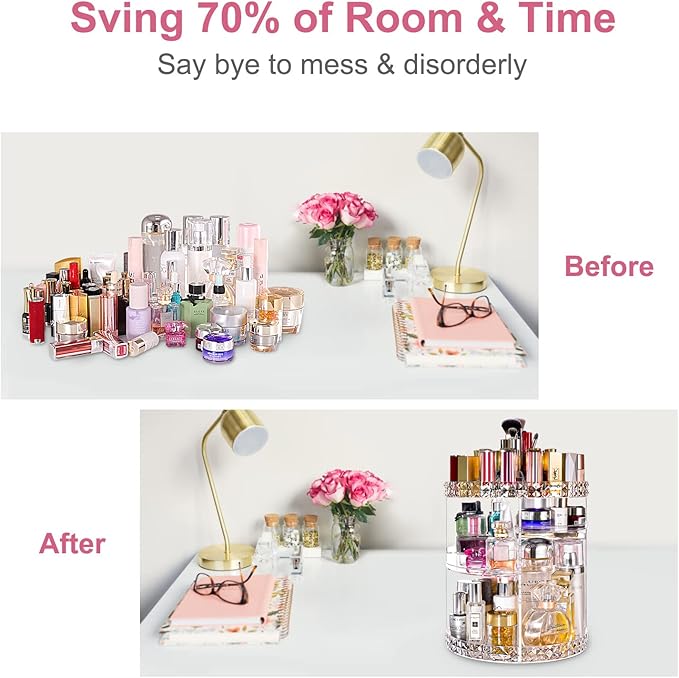 360 Rotating Makeup Organizer Large Perfume Cosmetics Organizer Beauty Organizer Clear Cosmetic Storage Display Case with 7 Layers and Detachable Shelves for Bedroom Dresser or Vanity Countertop