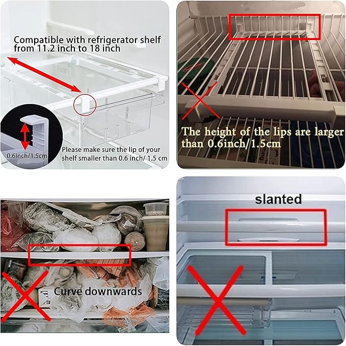 YekouMax Fridge Drawer Organizer, Refrigerator Organizer Bins, Pull Out with Handle, Fridge Shelf Holder Storage Box, Clear Container for Food,Drinks,Fit for Fridge Shelf Under 0.6" (2 Pack Medium)