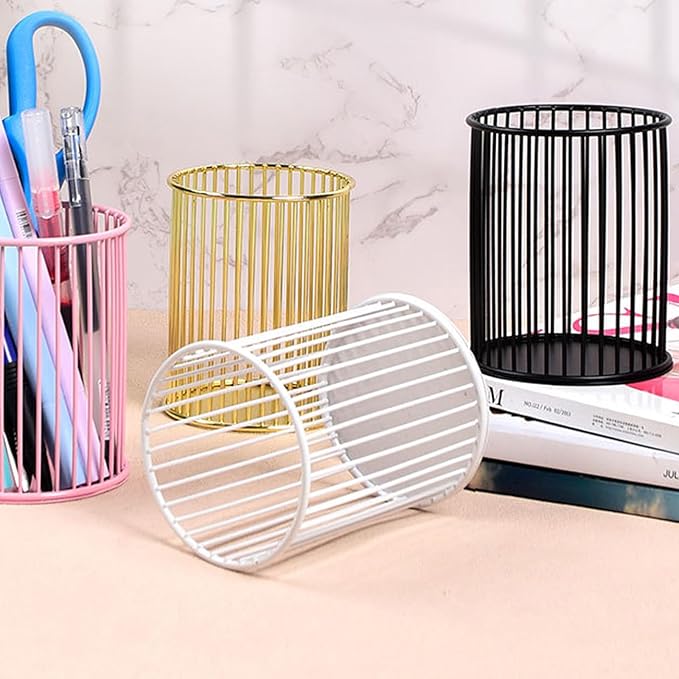 Metal Pen Holder Cup for Desk Makeup Brushes Pencil Holders Home Office Organizer White