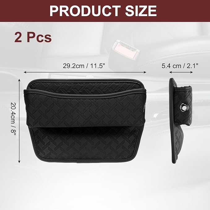 HARFINGTON 2pcs Car Seat Gap Filler Organizer 11.5 x 8 x 2.1 Inch Leather Universal Car Organizer Storage Box Between Seat and Console for Phone Sunglasses Keys, Black