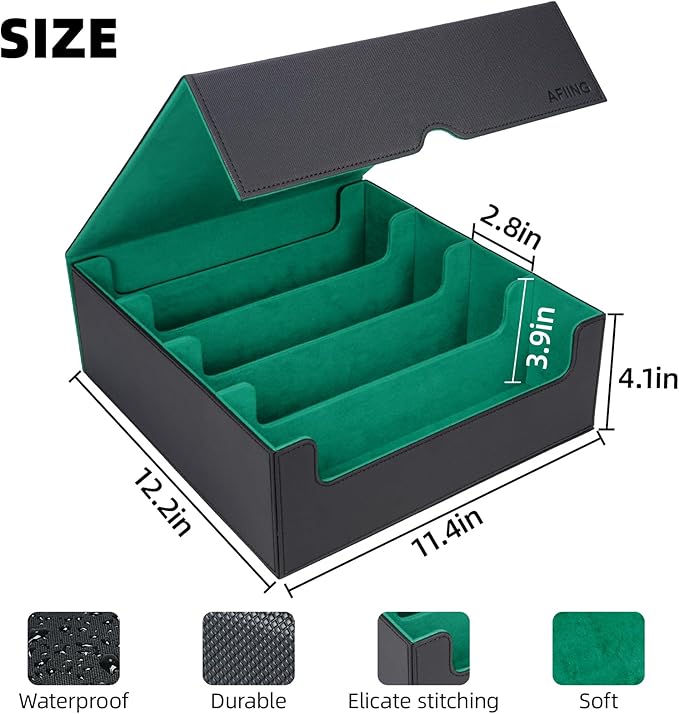 AFIING Trading Card Storage Box, MTG Deck Box with 48 Dividers & Supporters, Commander Card Deck Case Fits for Magic Game Cards, YugiOh, TCG, baseball and Sport Cards, Black Green 3200+