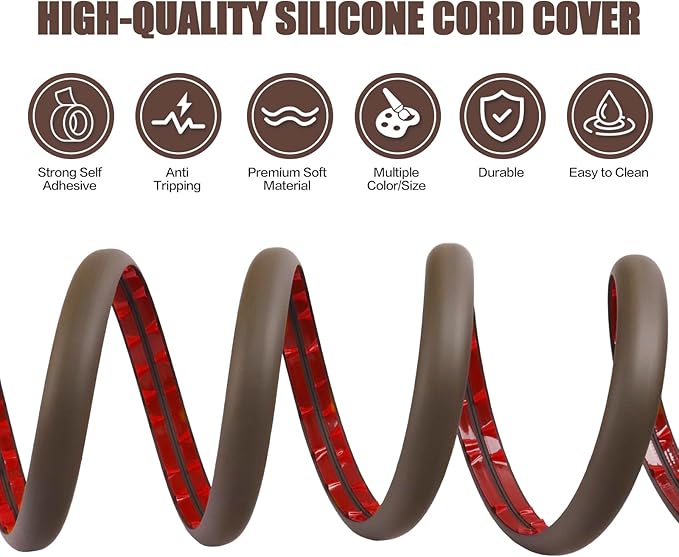 Floor Cord Cover Cable Cavity Self Adhesive Cord Hider Floor 10FT Floor Cable Management Power Cord Protector Floor Electric Cord Covers for Offices, Gym, Exhibitions (CoffeeBrown, 0.78" x 10')
