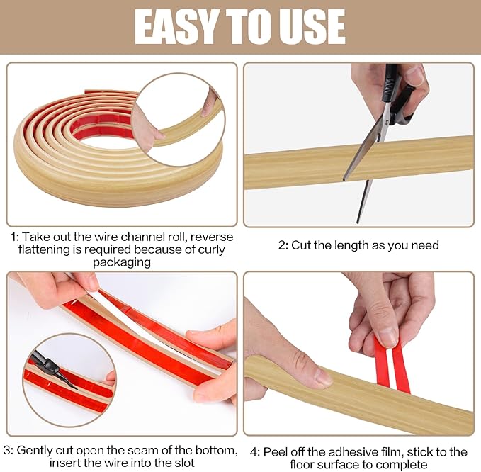 Floor Cord Cover Self Adhesive Cord Hider,20FT Cable Management, Extension Strip Protector for Wires, Prevent Cable Trips for Offices, Gyms, Exhibitions Cavity:0.39"(W) x 0.27"(H) WoodLightyellow