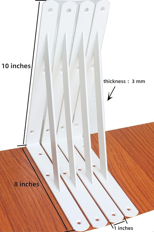 12 Pack L10 x H 8" White Heavy Duty Shelf Brackets with Screws Metal Shelf Brackets Shelf Support Angle Brackets for Shelves L Brackets Heavy Duty Floating Shelf