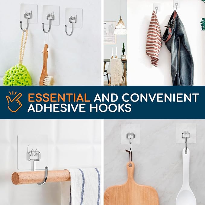 GLUIT Adhesive Large Wall Hooks for Hanging Heavy Duty 22 lbs Hooks for Walls No Damage, Towel Sticky Clear Hooks, Waterproof, Home, Bathroom, Kitchen, Office, and Outdoor 12 Pack