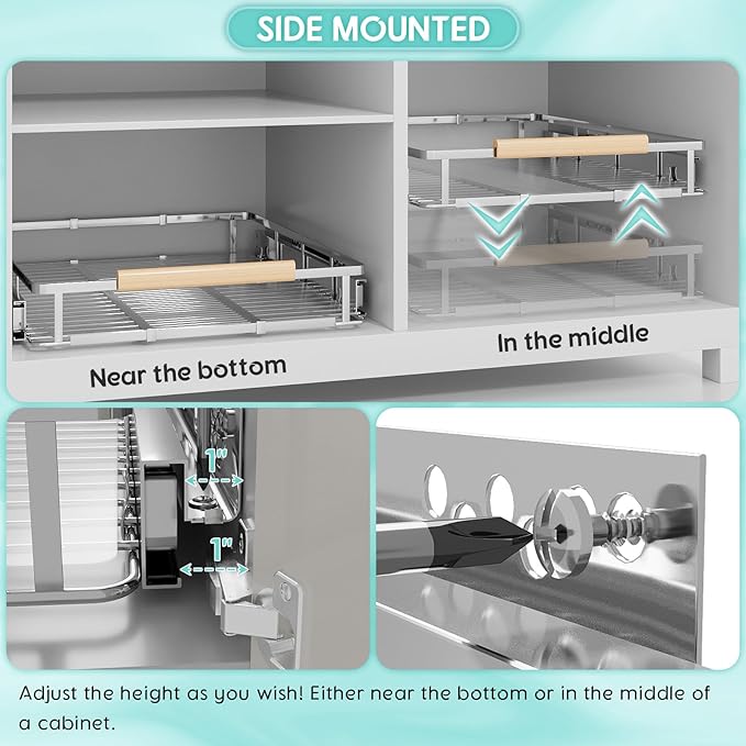 2Pack Expandable Pull Out Cabinet Organizer, Adjustable Width:12.3~18.5''W x 22.5''D Under Sink Organizer, Drawer Storage Shelves for Kitchen, Bathroom, Closet, Pantry, Cupboard, Pots, Pans