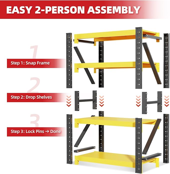 32" W Garage Shelving,4-Tier Heavy Duty Storage Shelves Unit with Adjustable Metal Shelf for Warehouse,Basement,Workshop,3000LBS,32" W x 20" D x 63" H,Black&Yellow