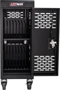 16 Device Charging Cart for Laptop Up to 16.3-inch Screen, Mobile Charging Station and Tablet Storage Cart for iPad, Chromebooks with Cord Organizer, Black