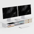 Dual‑Tier Monitor Stand Riser with Drawers, Desktop Organizer Shelf Storage for Computer Screen 2 Monitors, Supports for PC Computer Monitor, Printer, Heavy TV Riser White