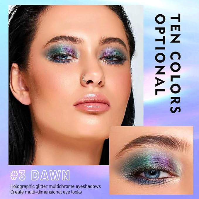 MAKI YIKA 5Pc Glitter Eyeshadow Liquid Multichrome Eyeshadows Long Lasting, Metallic Chameleon Eye Shadow Smudgeproof Holographic Eye Topper Glitters (#1+3+5+6+7)