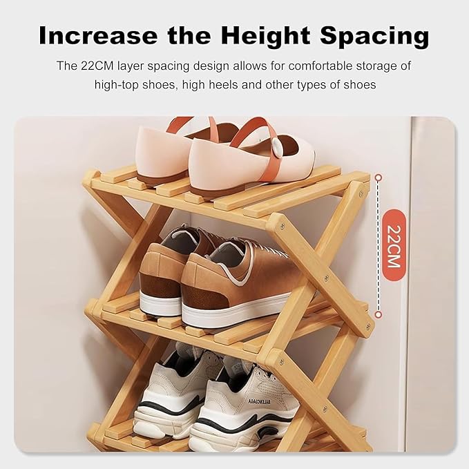YYW Bamboo Shoe Rack for Entryway, Free Free Standing Shoe Racks Shelf Closet, Widen Foldable Vertical Shoe Storage Organizer for Living Room