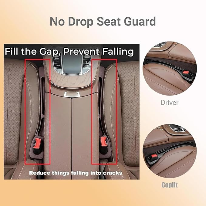 No Drop seat Guard,2025 New Car Seat Side Gap Filler Organizer, Drop Seat Guards for Cars Cards & Tools from Falling, Easy to Install Gap Storage Solution (Brown)