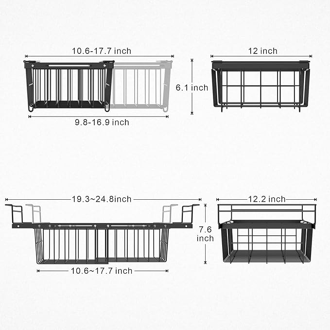 iSPECLE Large Expandable Freezer Organizer Bins - 4 Pack Chest Freezer Organizer Bins, for 10 to 20 Cu.FT Deep Freezer, 1 Hanging Basket and 3 Stackable Freezer Bins, Black