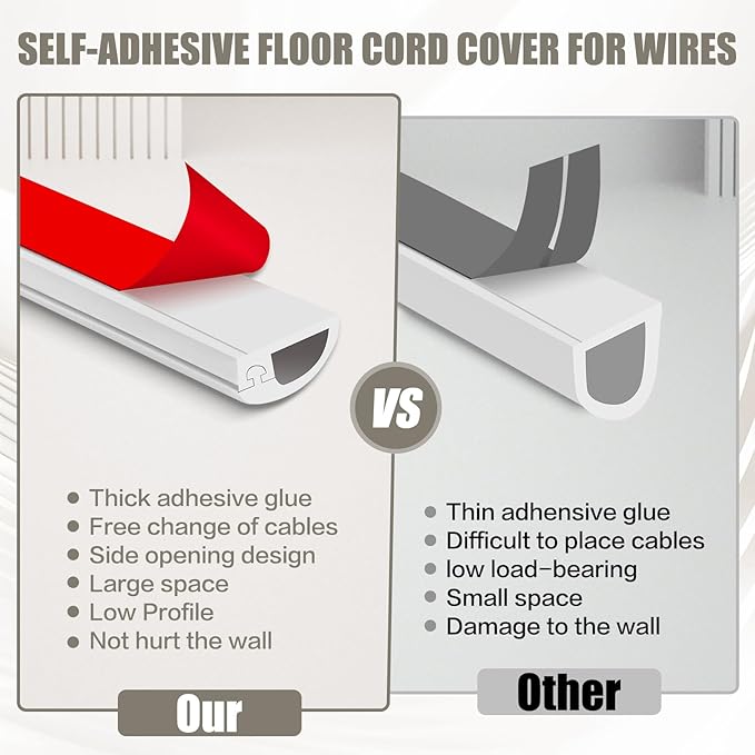 Silicone Wall Wire Hider, Side Open Wire Covers for Cords on Wall, 3.3FT Self-Adhesive Flexible Cord Hider for Mounted TV, Home Office, Cavity 0.63" W x 0.31" H