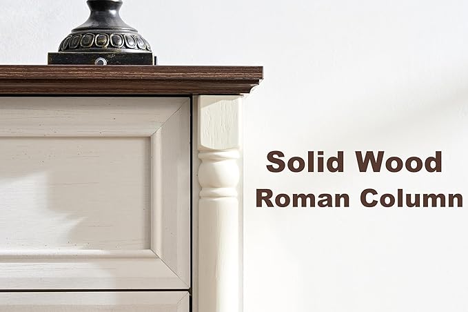 Farmhouse 8 Drawer Dresser with Roman Column Design, 54" Long Wood Chest of Drawers for Bedroom,Living Room, Antique White